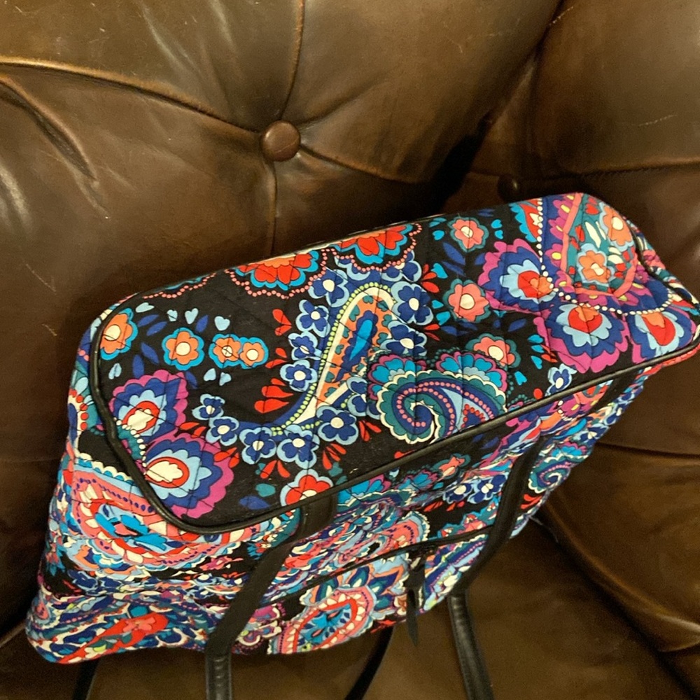VERA BRADY FLORAL Parisian paisley TOTE WITH Blk LEATHER STRAPS 14in strap - Picture 8 of 12